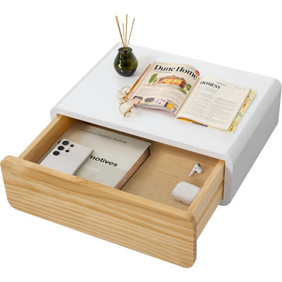 Table de chevet flottante blanche avec tiroirs Organisateur de table de chevet moderne Tablette entièrement assemblée Petits espaces Rangement mural Meubles en bois pour la chambre à coucher