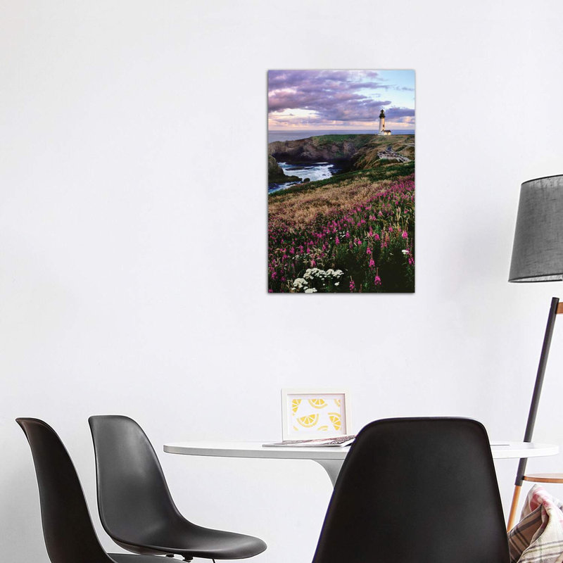 Silhouette Of Yaquina Head Lighthouse, Yaquina Head, Lincoln County, Oregon, USA - Wrapped Canvas Print