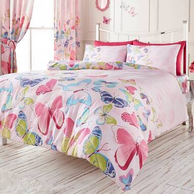 Catherine Lansfield Kids Girls Fairies Pink Duvet Set Reversible Bedding  Curtain