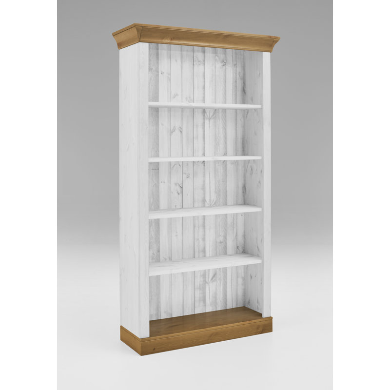 Kelly 202.1 cm H x 108 cm W Solid Wood Standard Bookcase, Stained and varnished White/Brown