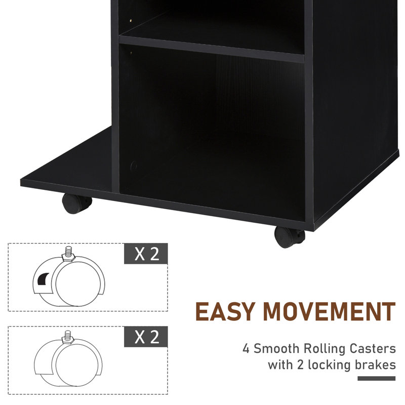Black Mobile Printer Stand with Drawer and Adjustable Shelf