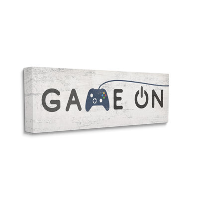 Game On Video Gamer Phrase Blue Vintage Controller XL Stretched Canvas Wall Art by Daphne Polselli