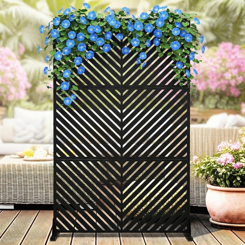 Écran d'intimité extérieur en métal, panneau de clôture décoratif H 78 po x l 48 po avec support, paravent en acier autoportant pour patio, balcon et cour arrière