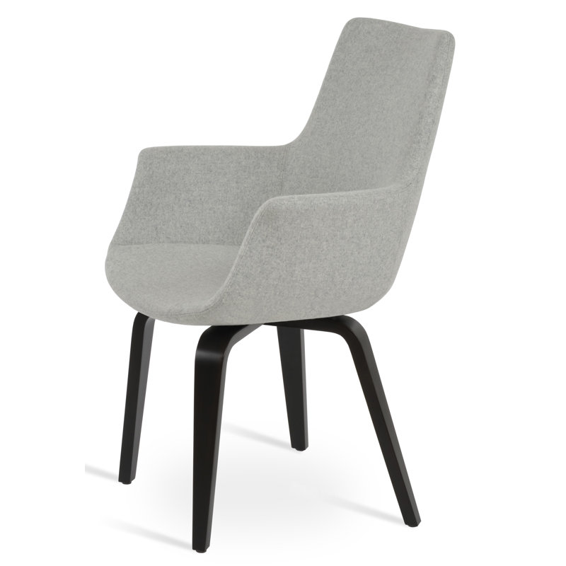 Chaise avec accoudoirs rembourrée, Hêtre massif / wengé, Gris clair