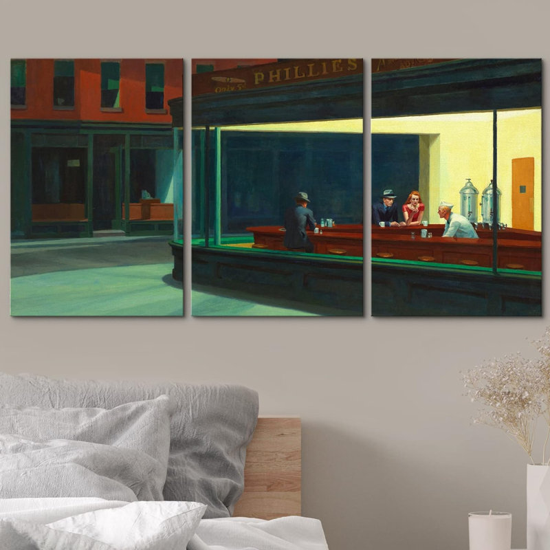 Nighthawks 3 pièces, Toile tendue, H 24 po x l 16 po x P 1,5 po
