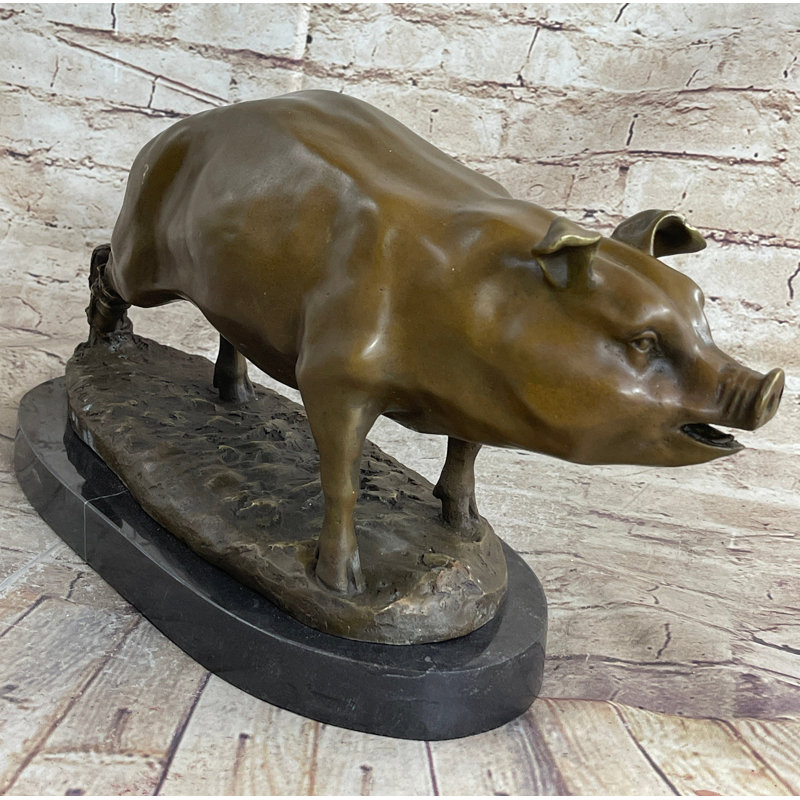 Figurine de sculpture en bronze signée Callynn, cochon sauvage, Art déco