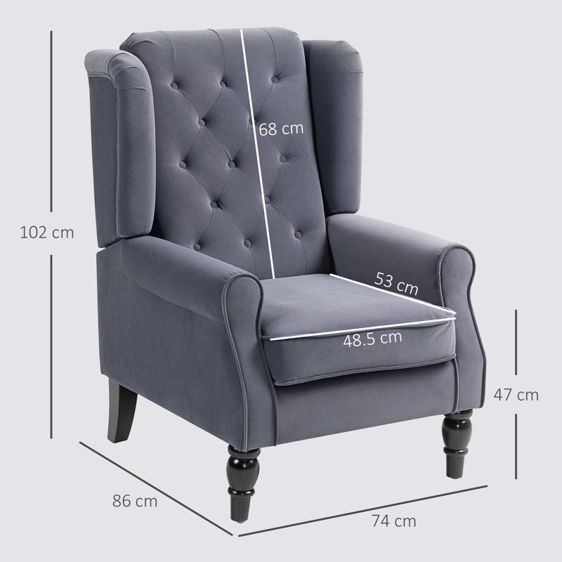 HOMCOM Wingback Accent Chair Velvet Armchair High Back Charcoal Grey