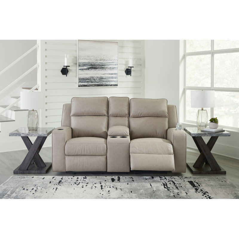 Stockley 77" Vegan Leather Power Reclining Loveseat, Gray Faux Leather