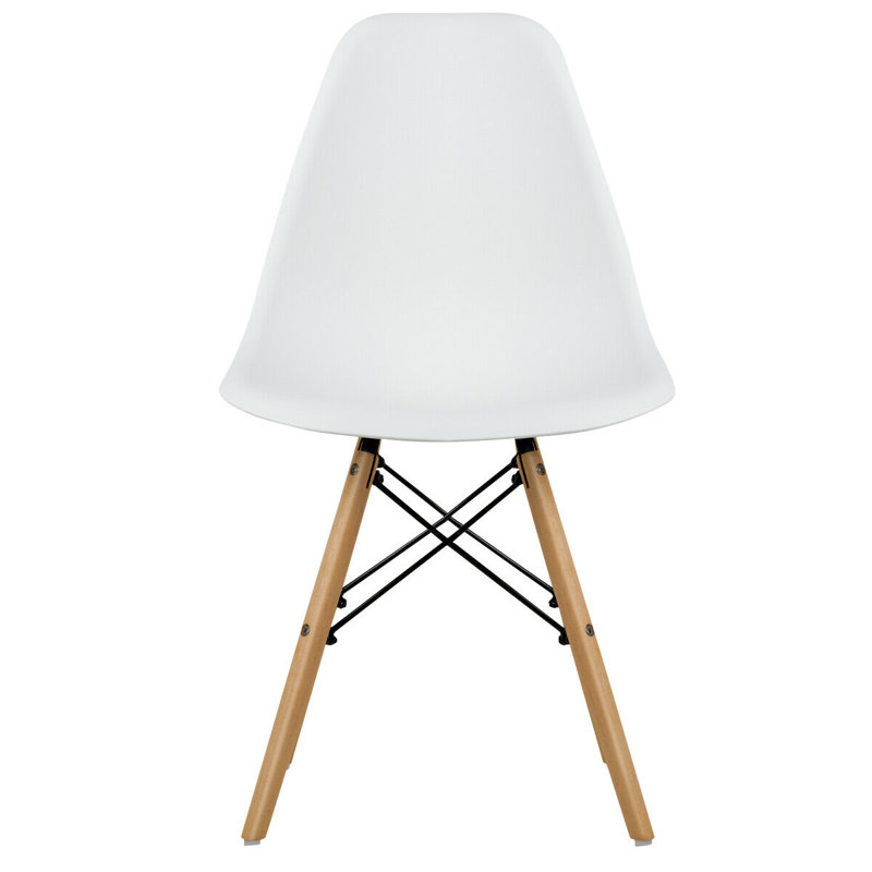 White Armless Dining Side Chairs with Beech Wood Legs (Set of 4)