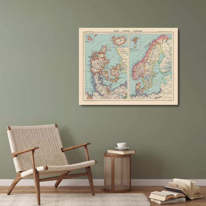 Art sur toile tendue Lark Manor ™ Schrader: Europe Suède Norvège Danemark - Schrader 1908 ITSC0038, H 28 po x l 35 po