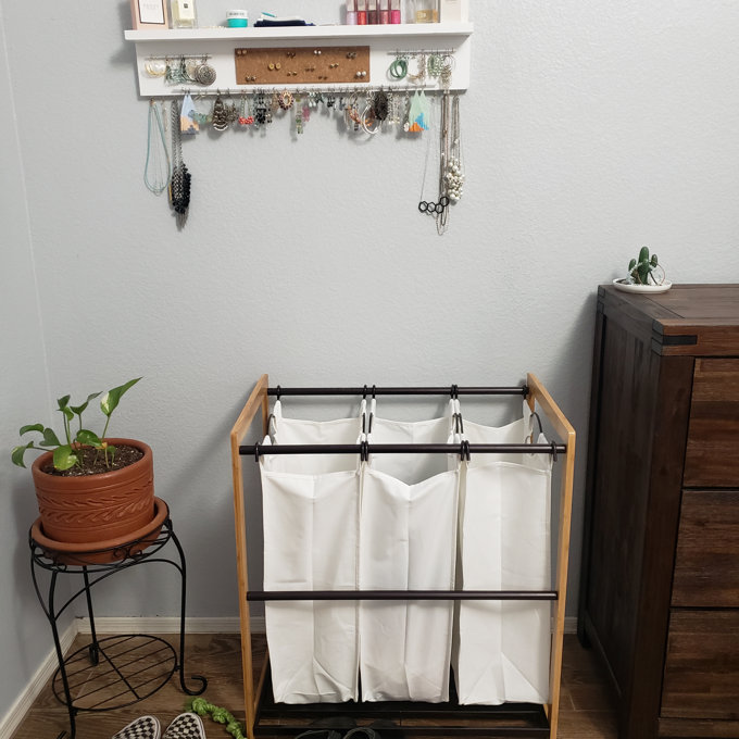 Trinity | 3-bag White Laundry Cart | Champagne Poles - Chrome