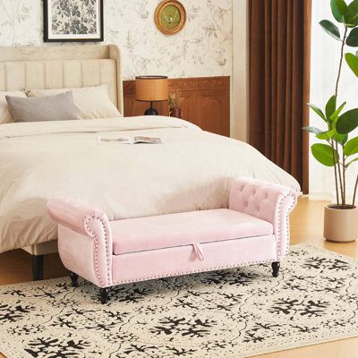 Banc de rangement en velours avec accoudoirs