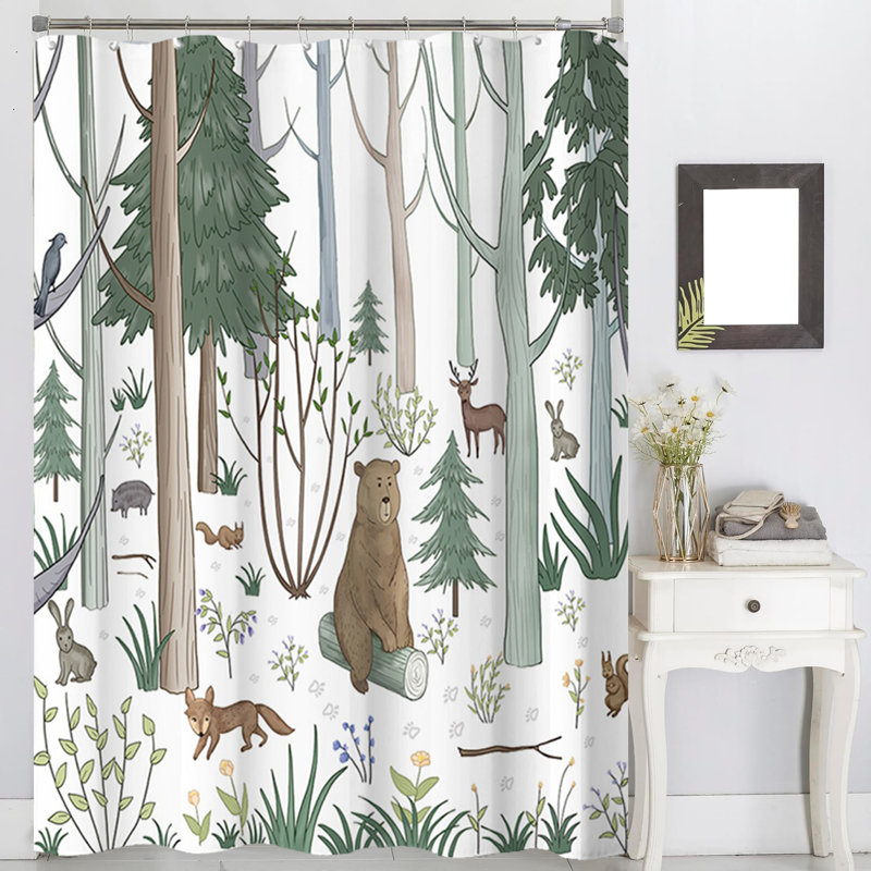 Ensemble de 2 rideaux de douche à motif animaux de la forêt de 72 pouces x 72 pouces avec animaux sauvages