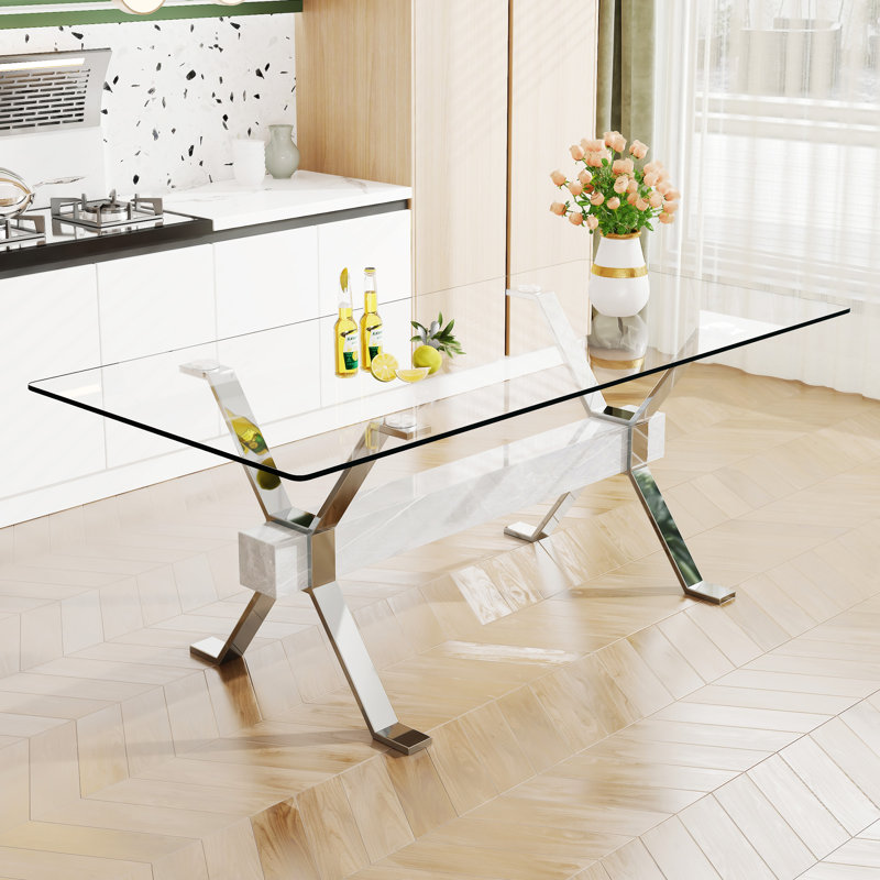 Kaspen Rectangular,dinning table,dining room table, Silver, 71" L x 35.4" W