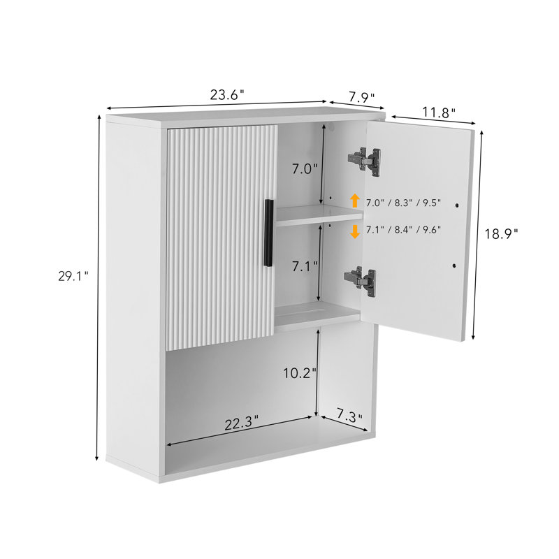 Fralimk 24" W X 29" H Fluted Bathroom Wall Cabinet With Motion Sensor Light - White Over-the-toilet Storage Organizer With Open Shelf, Soft-close Doors & Tissue Dispenser