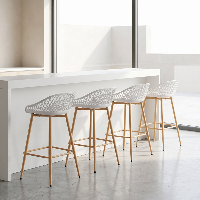 Counter Stool with Metal Frame, White/Brown