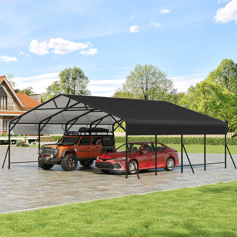 Abri d'auto en métal robuste 20 po x 20 pi avec structure en acier, abri de garage pour voitures, bateaux ou tracteurs