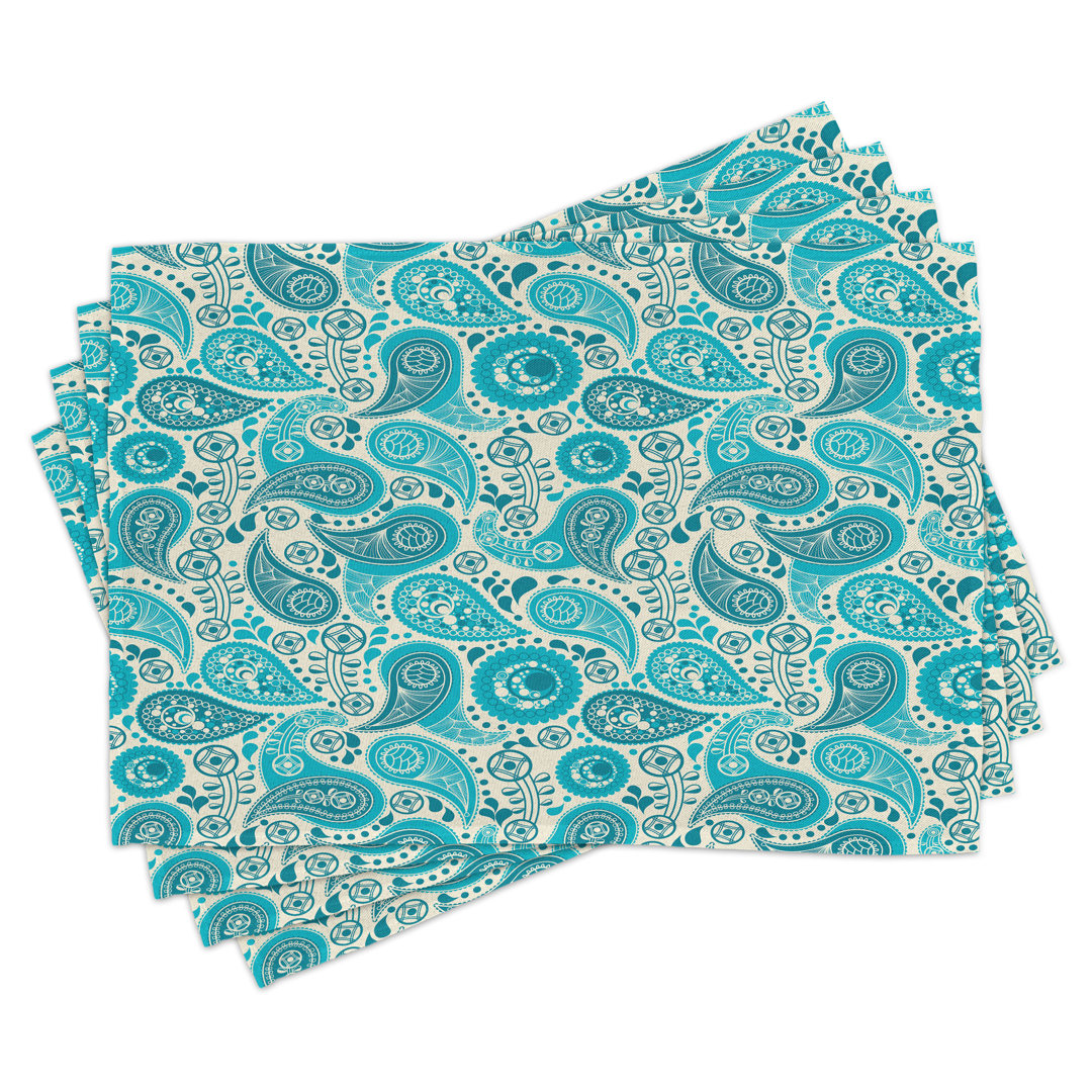 Platzdeckchen 4er-Set, Paisley Blue Flowers, Aqua Teal