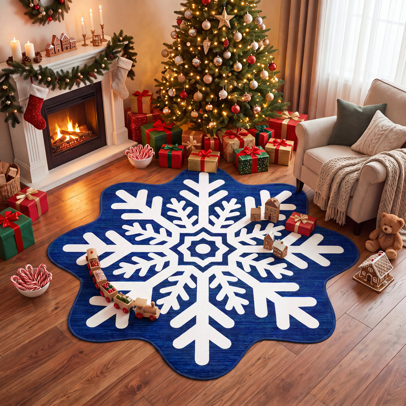 Tapis de Noël lavables, antidérapants, à poils courts et doux, à carreaux, pour salon et chambre., Bleu, 3*3