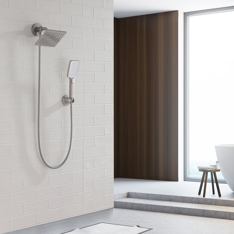 Ensemble de pommeau de douche mural rectangulaire en acier inoxydable avec douche à main, Nickel brossé