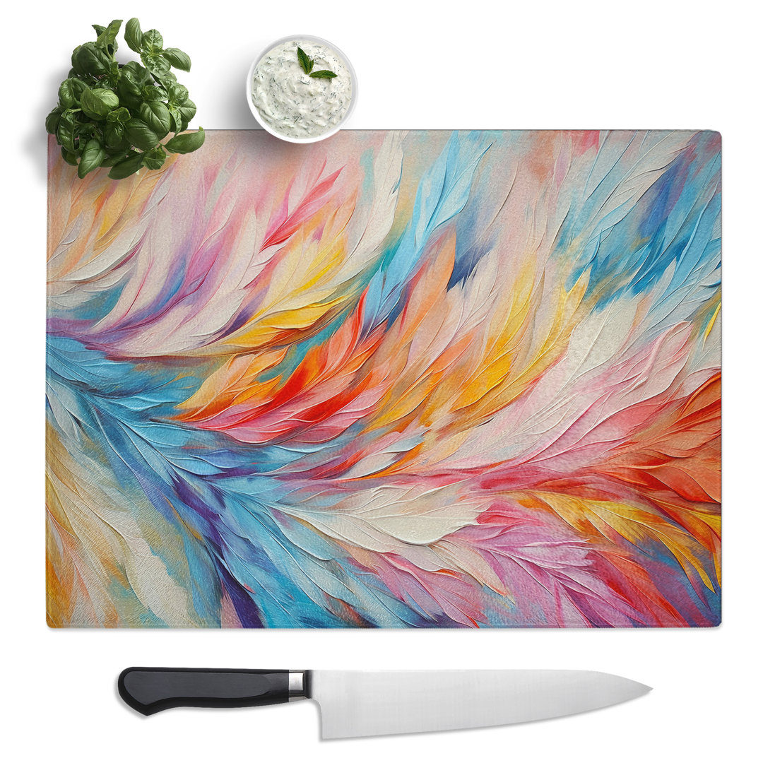 Feather Abstract  Glass Chopping Board