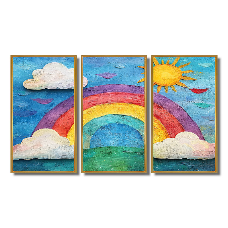 Rainbow Bright I - ensemble d'art mural pour chambre de bébé, Toile avec cadre flottant or, H 40 po x l 60 po x P 1 po