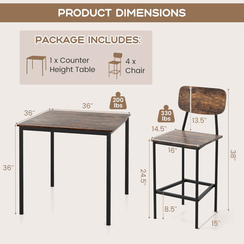 Lotte Square Patio Dining Set, Brown, Brown