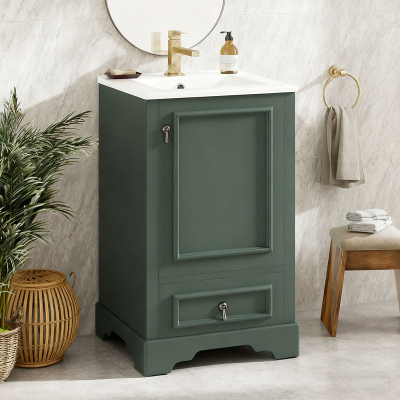 Meuble-lavabo de 20 po avec lavabo en céramique et tablette ajustable en forme de U, Vert