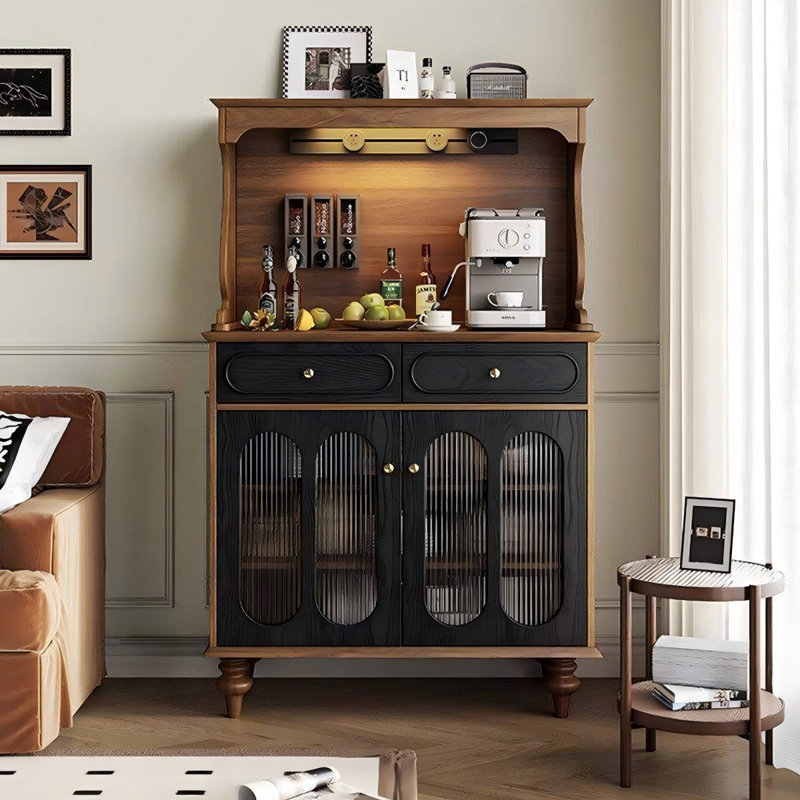Buffet en bois massif noir et noyer