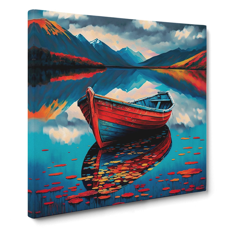 Boat On A Lake Colour - Wrapped Canvas, 50cm H x 50cm W x 3cm D