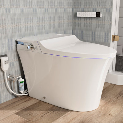 Los Flexi Y2 Smart Toilet with Bidet and ADA Chair Height, Quite Flush, Elongated Bowl, Built-in Tank, 1000g MaP 4-Second Pump Flush, Foam Shield, Auto Open/Close Lid, Heated Seat, Warm Water Wash & Dryer, Remotes, 1.28 GPF, 12-in Rough-In