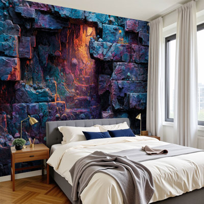 Brick Wallpaper Peel and Stick Mystical Ancient Cavern Revealed by Crumbling Brick Wall Wall Murals 100"H x 144"W Removable PVC Wall Paper Self-Adhesive Wall Decor for Bedroom Living Room Home Office