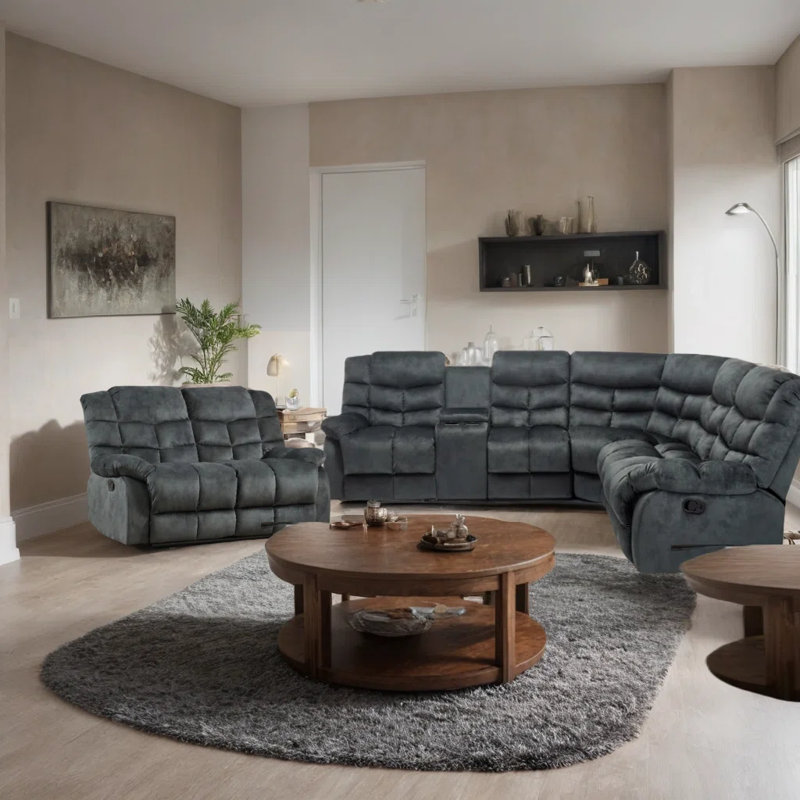 2-Piece Modern And Upholstered Soft Manual Reclining Living Room Set, Gray