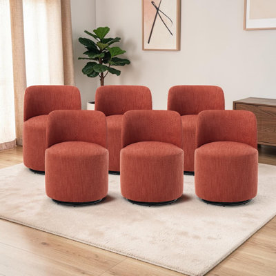 Fauteuil demi-tonneau rembourré Laney, chaise de salle à manger ronde en lin, fauteuil d'appoint pivotant et confortable pour le salon de la chambre à coucher