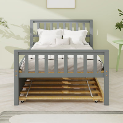Platform Bed With Trundle, With Headboard And Footboard