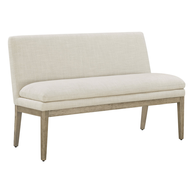 Bethea Polyester Upholstered 2-Seater Dining Bench with Solid Wood Legs, Linen