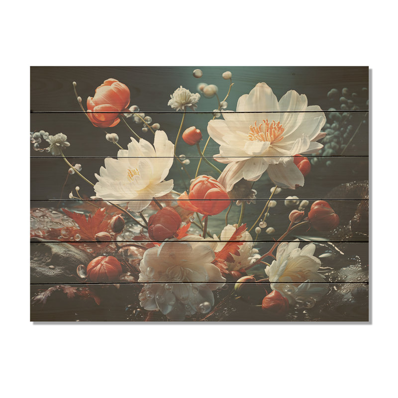 Enchantement de fleur blanche - Art mural en bois sur bois de pin naturel, H 10 po x l 20 po