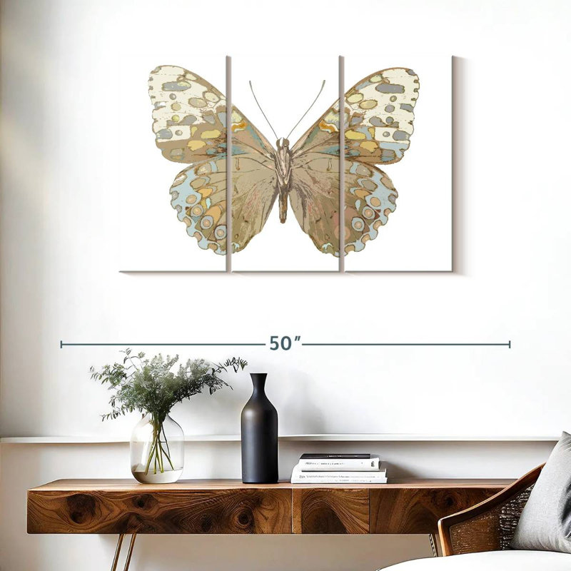 Brampt Butterfly In Taupe And Blue, 24" H x 38" W