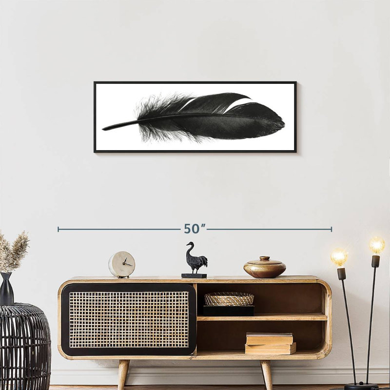Plume foncée, 37 po x 13 po, Cadre flottant noir