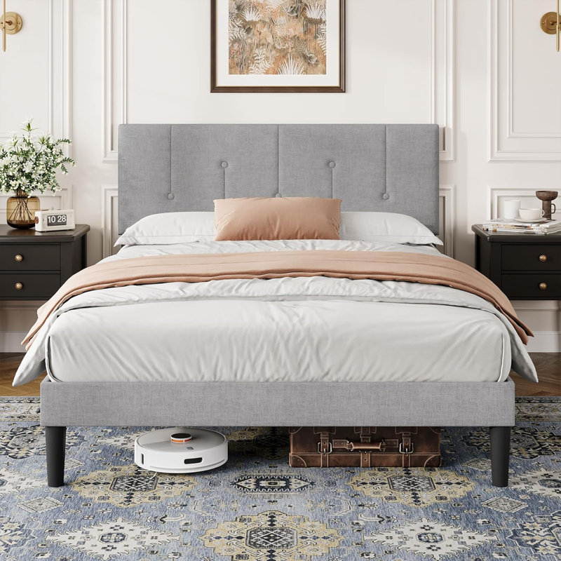 Upholstered Bed, Double (4'6), Light Grey