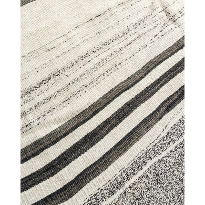 Tapis de couloir unique en laine beige clair / noir / ivoire 5 pi x 21 pi 3 po style années 1940