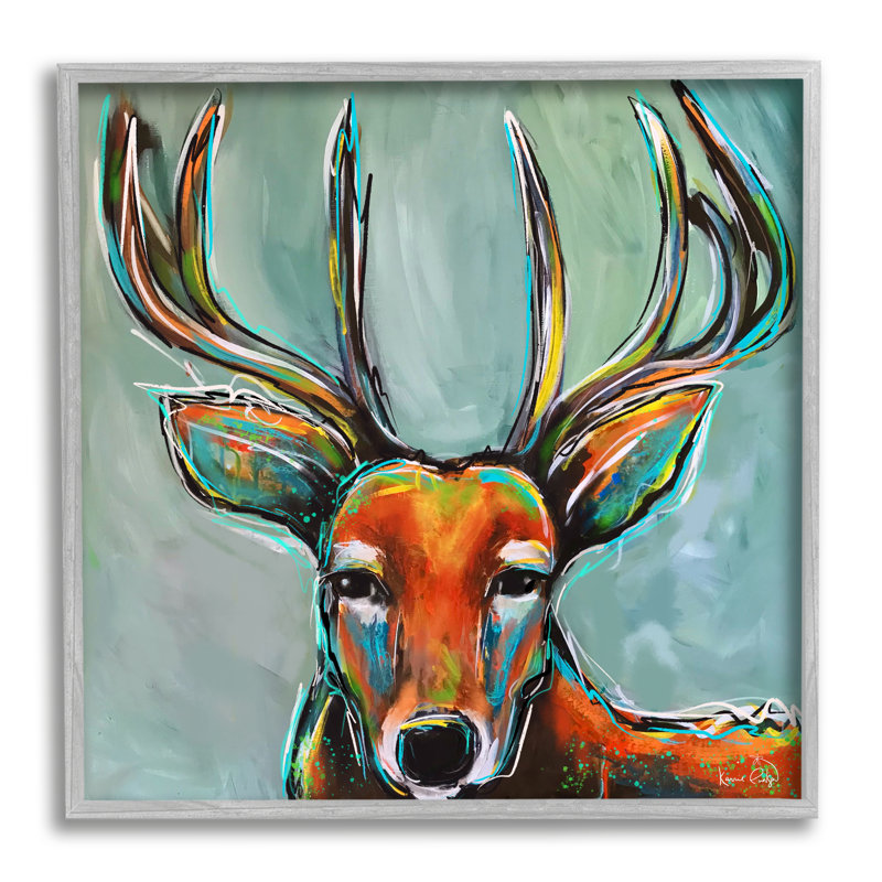Cerf urbain moderne - peinture, H 17 po x l 17 po x P 1,5 po, Estampe numérique Farmhouse
