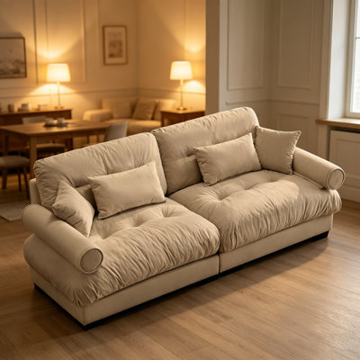 93.7” Loveseat Sofa, 2 Seater Modular Sectional Sofa, Camel Large Sectional Couches for Living Room, Fluffy Couch Set, Love Seat, Velvet Cloud Couches, Deep Seat Sofas for Living Room