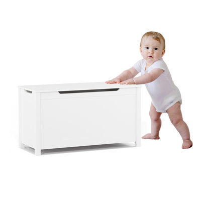 Kids Wooden Toy Storage Box With Safety Hinged Lid - Easy Assembly Toy Chest For Ages 2+, 2.7 Cubic Ft Storage Space (31.5''w×13''d×16.7''h)