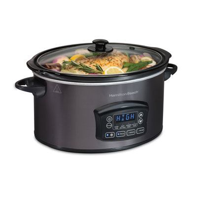 Hamilton Beach 6 Quart Programmable Defrost Slow Cooker with Temperature Probe Dishwasher Safe Crock  Glass Lid