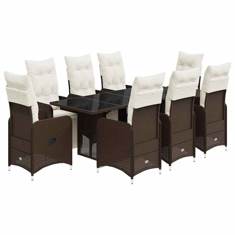 Bistro Set Brown PE Rattan Adjustable Footrests, 8