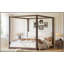 Lit plateforme à baldaquin en bois très grand avec tête de lit tapissier, structure espresso et tissu blanc-1456924361-1456924363