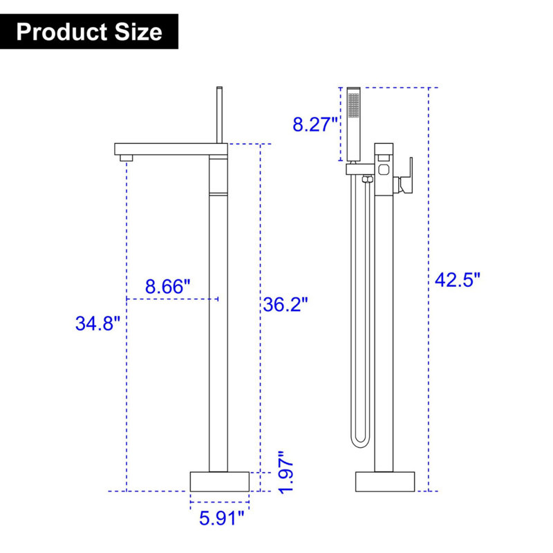 Floor Tub Spout with Diverter, Black