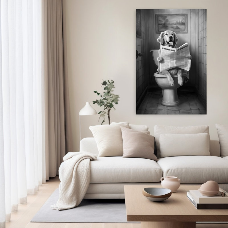 Golden Retriever Bathroom Break 1 Piece Wrapped Canvas Wall Art, 152.4 cm H x 101.6 cm W