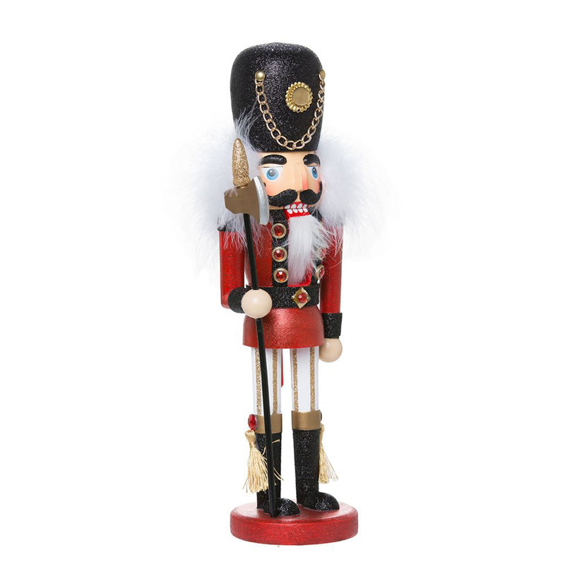 15-Inch Red and Black Soldier Nutcracker with Gold Detailing